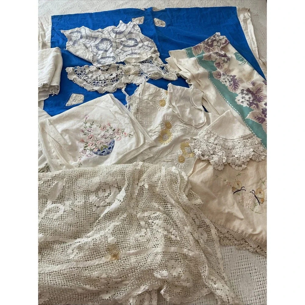 Vintage Cutter Linens Tablecloths, Runners, Doilies For Crafts Embroidered